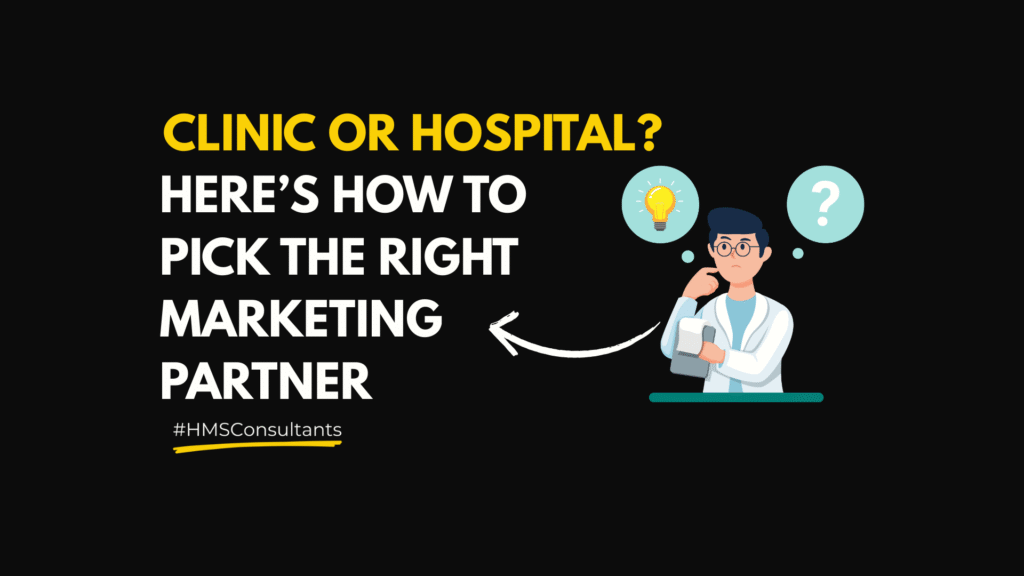 Doctor thinking with icons of social media and digital tools — choose the right marketing agency for your clinic or hospital