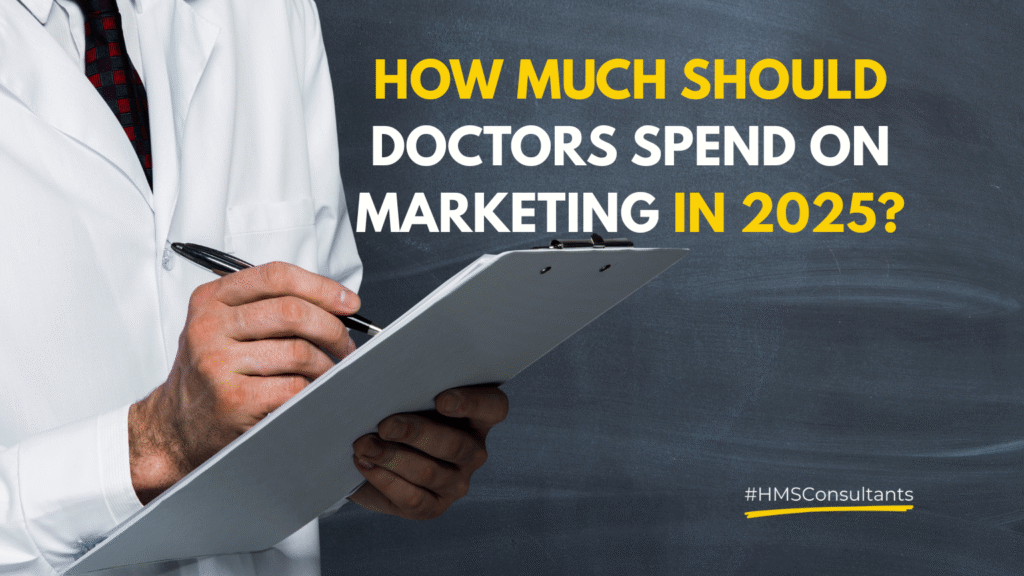 Doctor reviewing clinic marketing plan using a digital dashboard