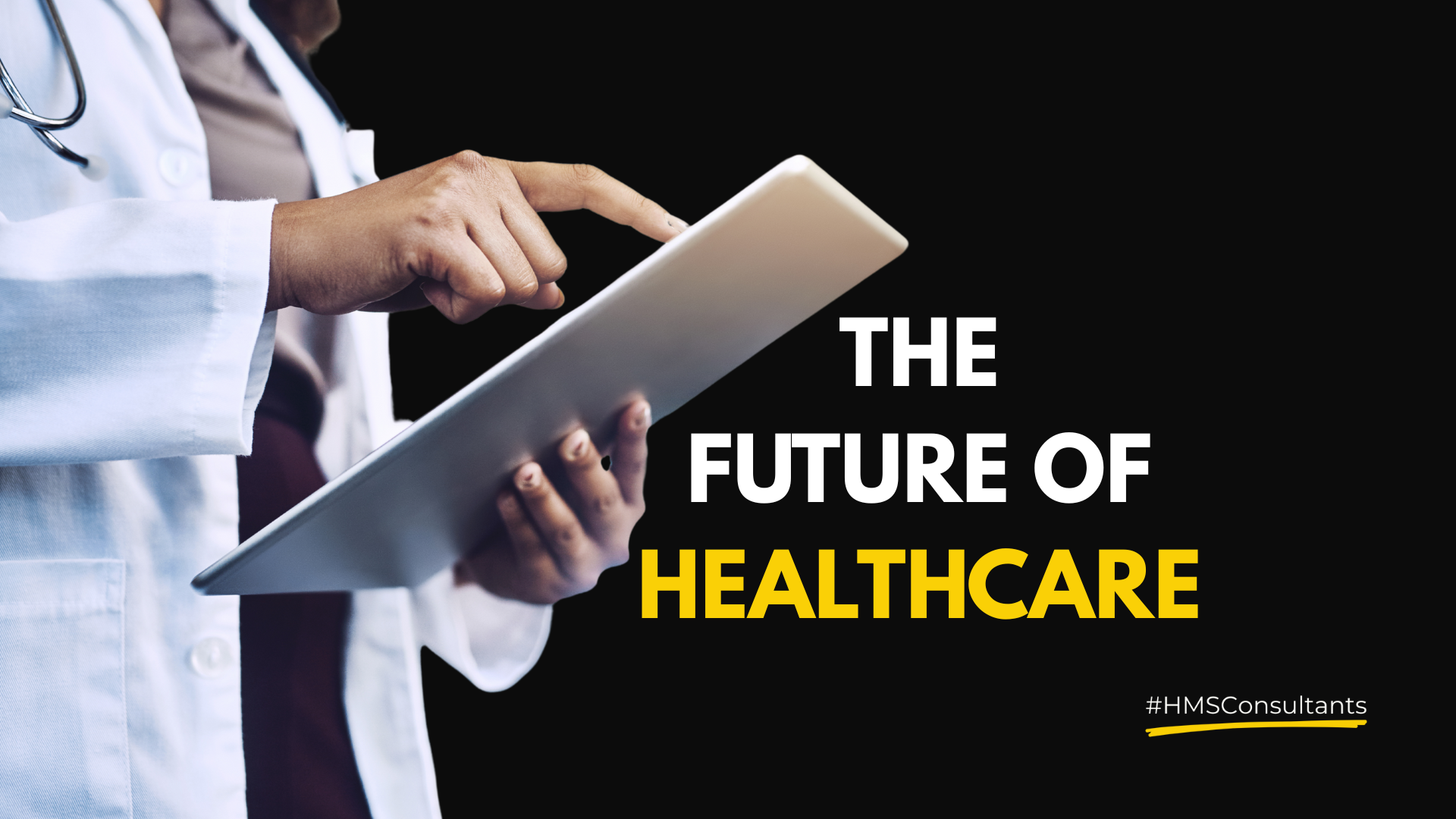 A doctor using a digital tablet with futuristic healthcare icons, representing the future of AI and telehealth in healthcare.