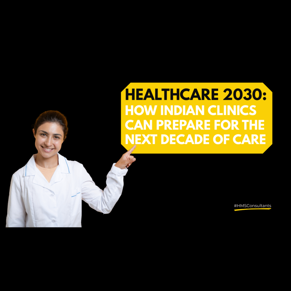 Futuristic cityscape with glowing hospital cross symbolizing Healthcare 2030 in India