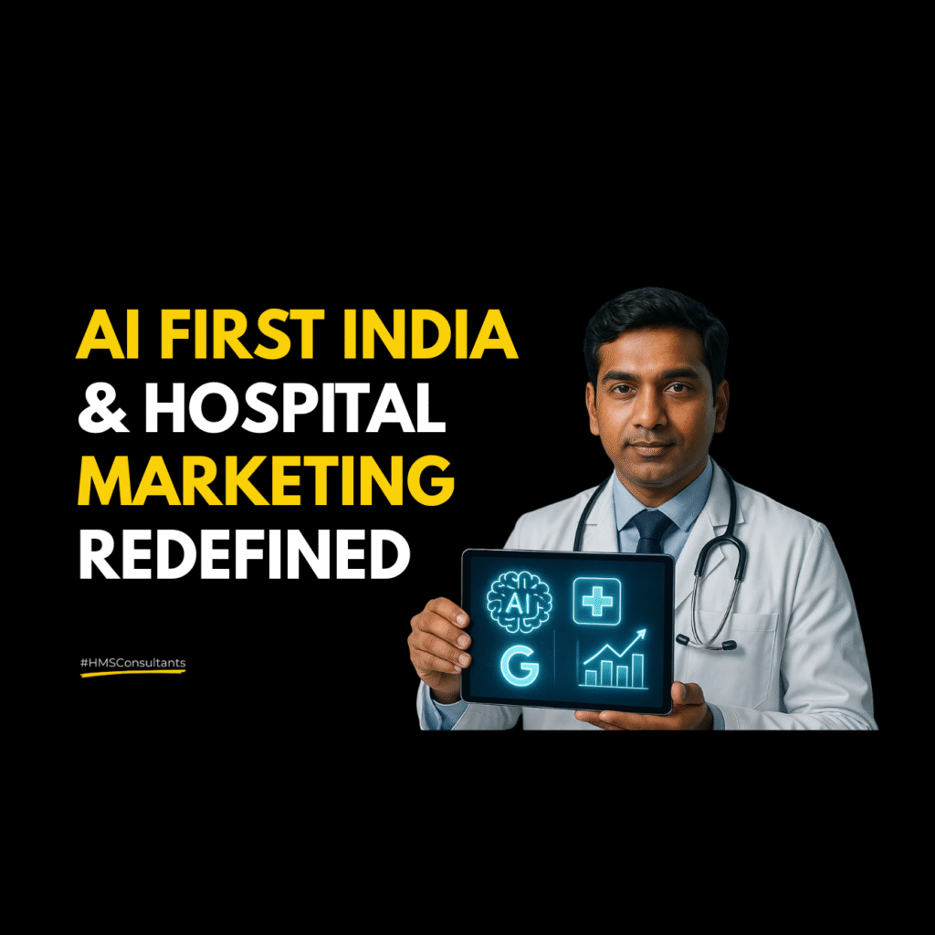 Doctor holding a tablet showing “AI-Assisted” notification, highlighting AI in hospital marketing.