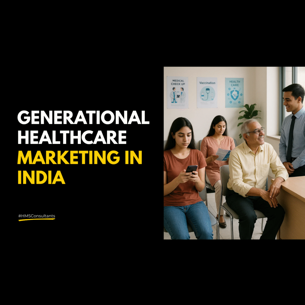 Illustration showing how Gen Z, Millennials, and Boomers engage differently with healthcare in India.