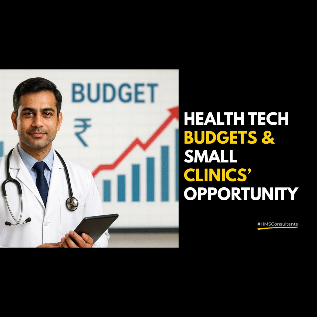 Small clinic staff using digital health tools, representing opportunities from India’s 2025-26 health tech budget