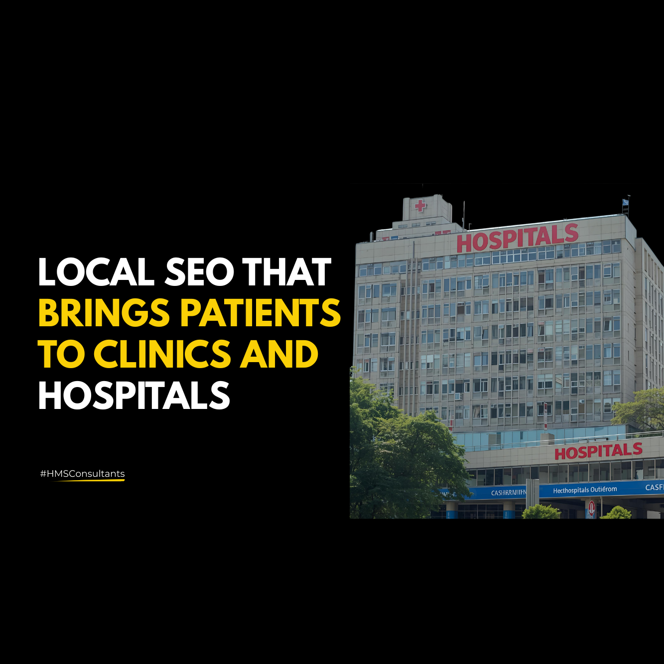 "Four-tile graphic showing local SEO essentials for clinics and hospitals: magnifying glass for search, map pin for location, phone receiver for calls, and calendar check for appointments."