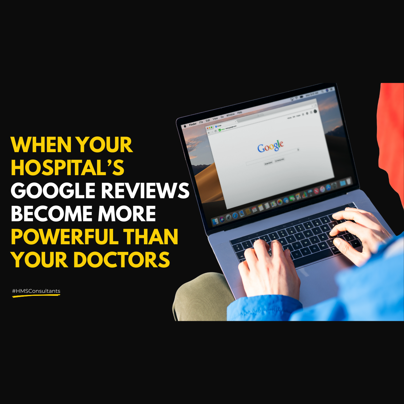 A person using a laptop with Google search open, highlighting the importance of hospital Google reviews.