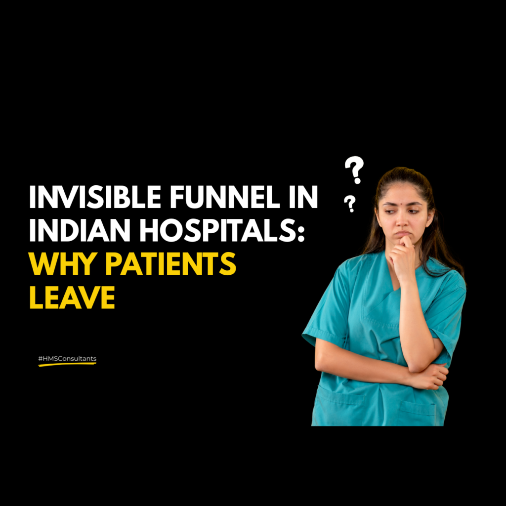 Diagram illustrating the invisible funnel where Indian hospital patients search, hesitate, and drop off before visiting OPD