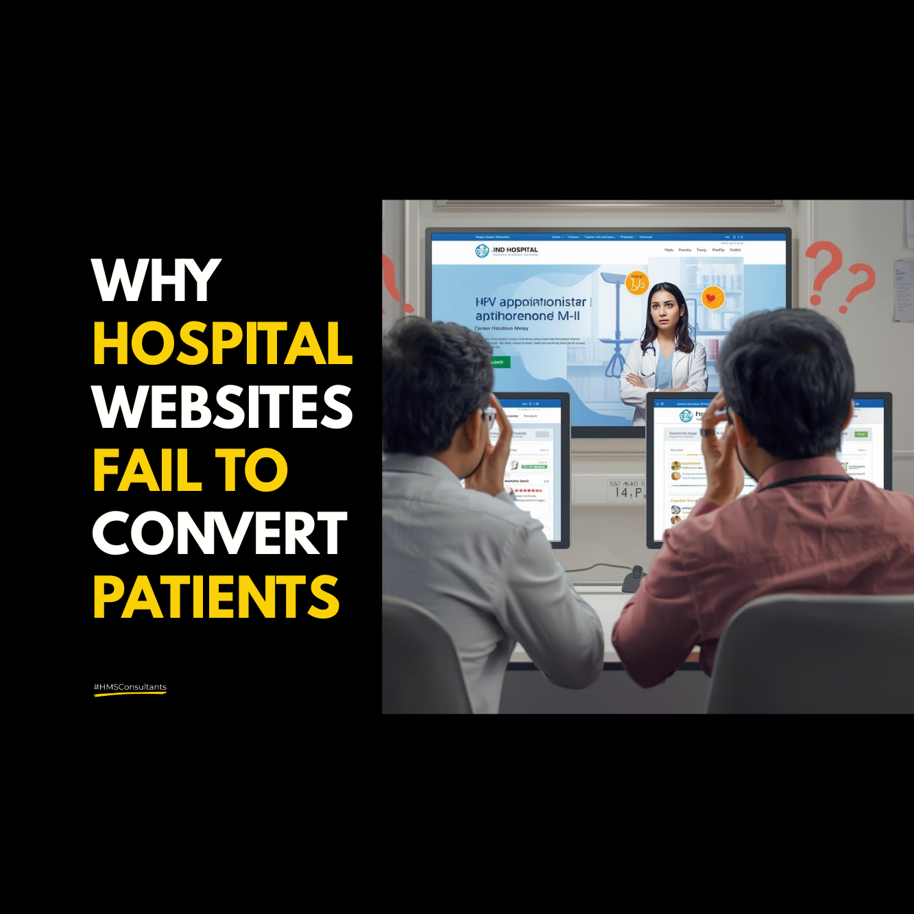Patient interacting with a receptionist at a modern Indian hospital reception, highlighting hospital website conversion challenges.