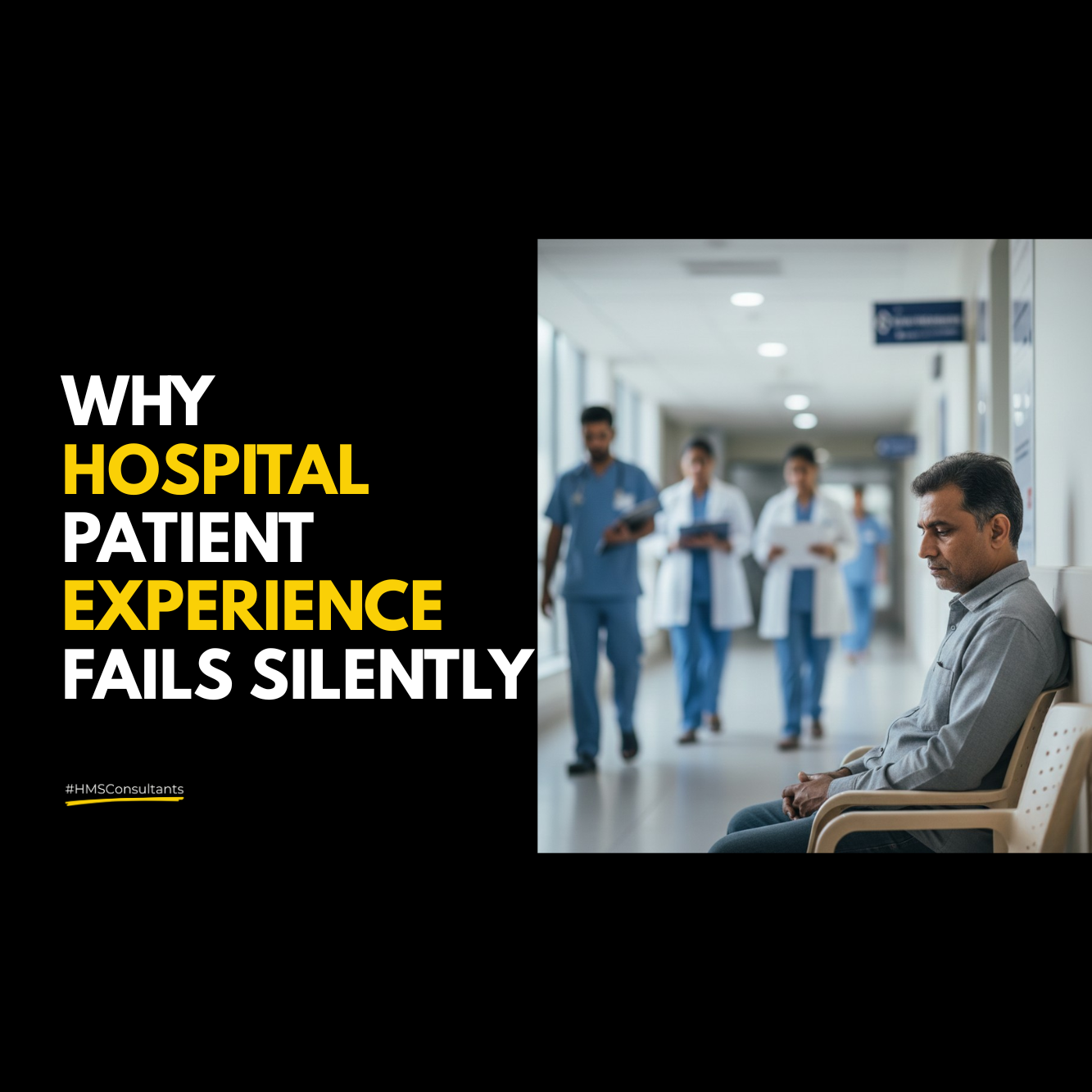 Indian hospital patient sitting quietly in corridor reflecting emotional uncertainty and silent breakdown of hospital patient experience.