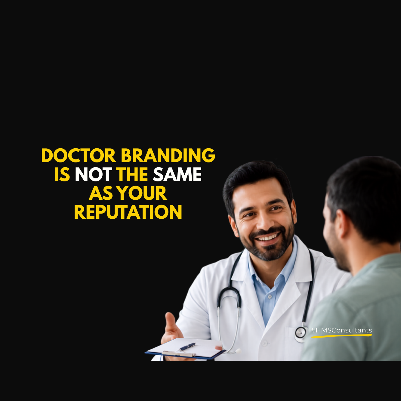 Doctor branding image showing an Indian doctor consulting a patient and explaining why reputation alone is not enough for digital visibility