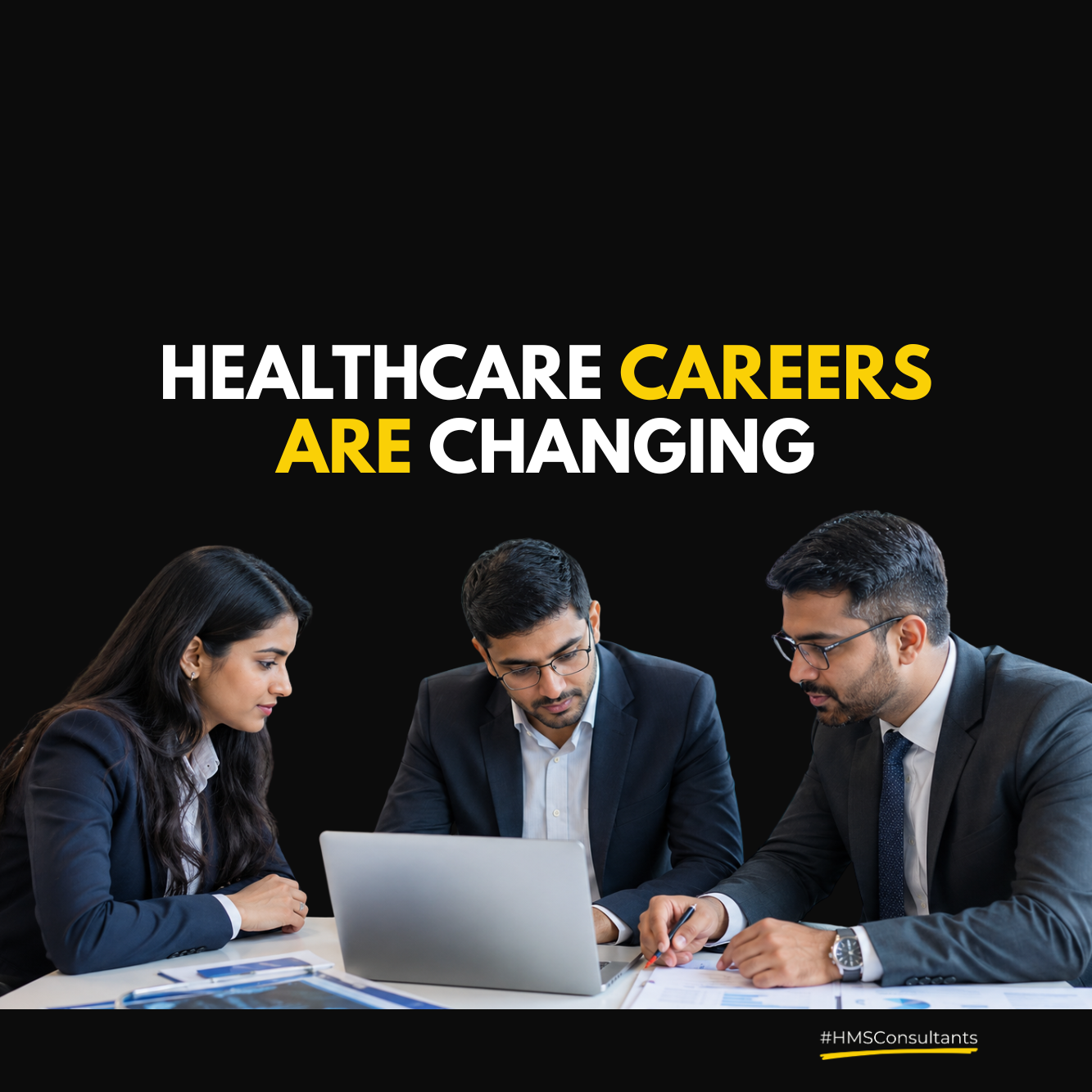 Healthcare professionals discussing career opportunities and consulting skills in India