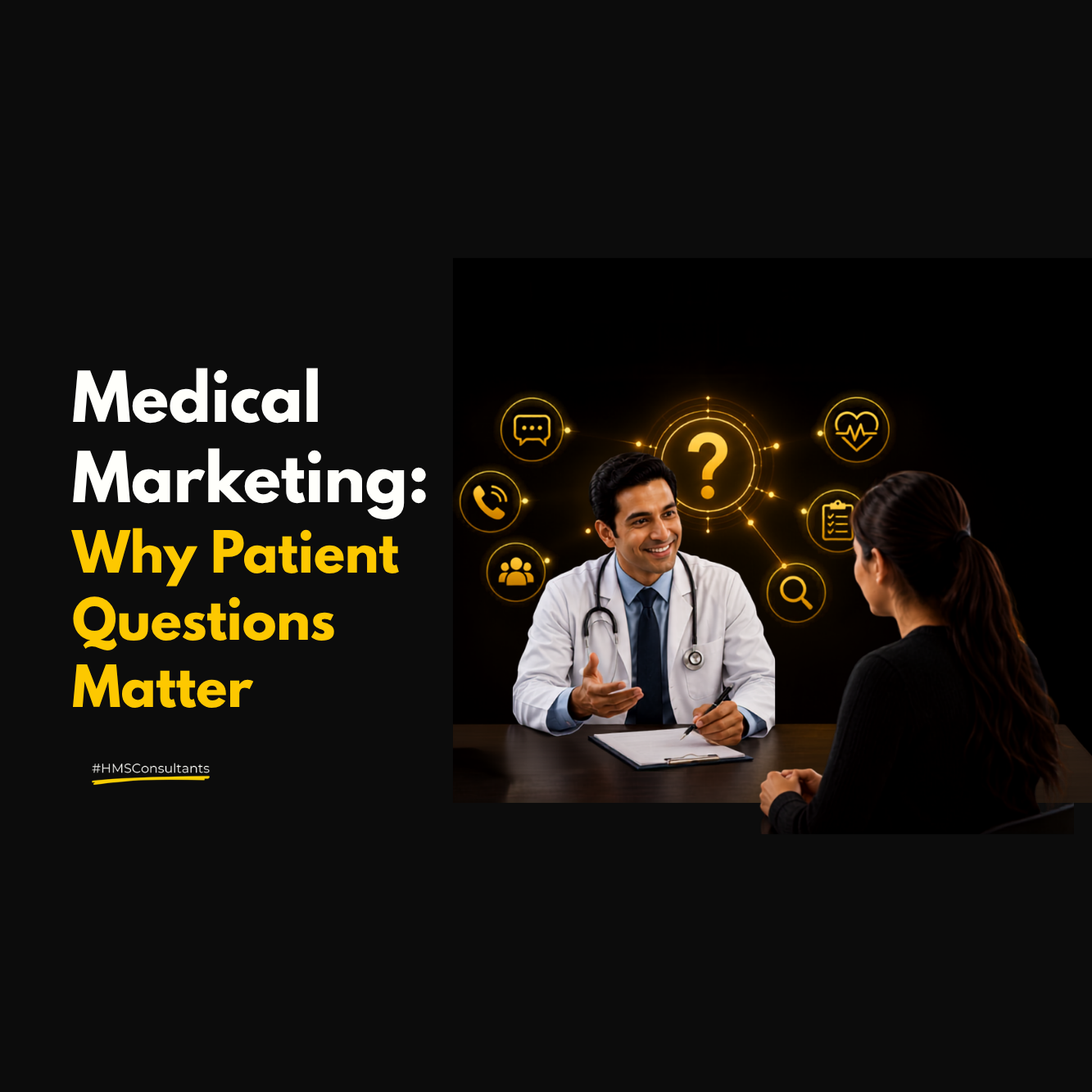 Medical marketing strategy showing a doctor answering patient questions to improve healthcare marketing, patient education, medical content marketing, and healthcare communication.