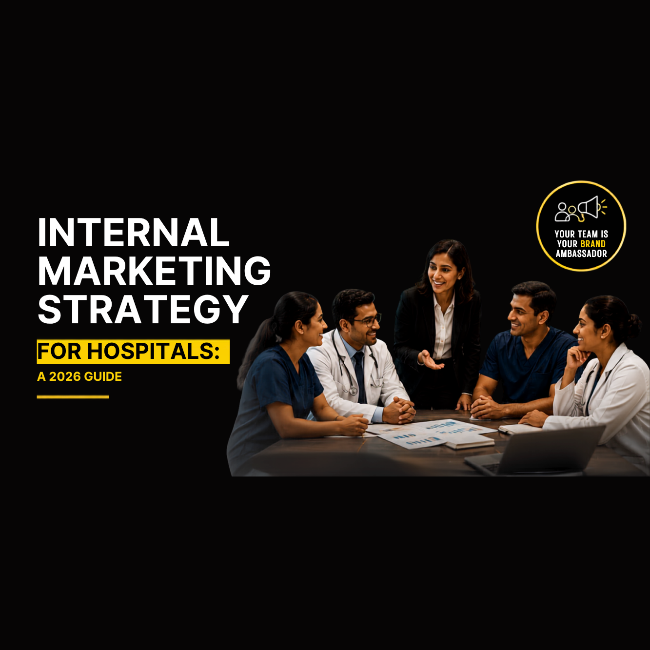 Internal marketing strategy for hospitals showing healthcare staff collaborating to improve employee engagement, hospital culture, and patient experience.